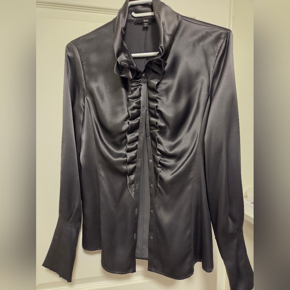 Hugo Boss Elegant 100% Silk Ruffled Blouse